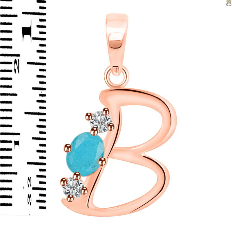 Turquoise & White Topaz Alphabet B Pendant TRQ-RDA-54.