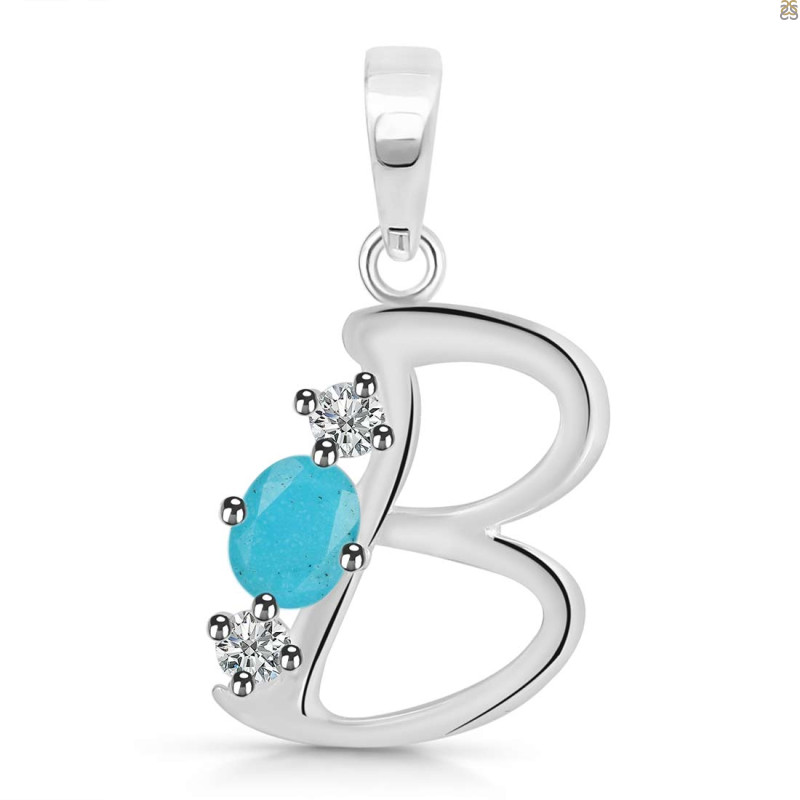 Turquoise & White Topaz Alphabet B Pendant TRQ-RDA-54.