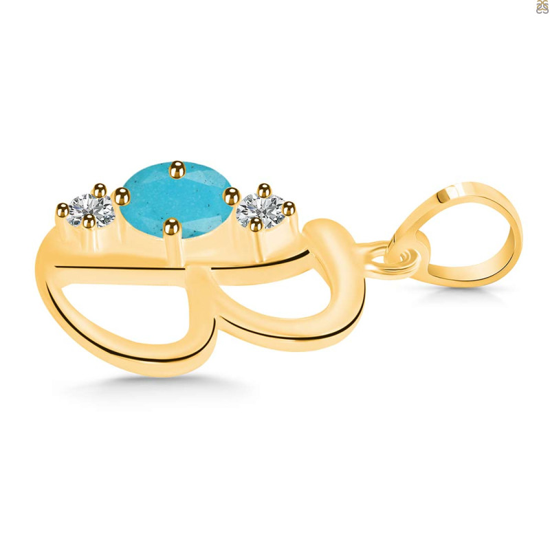 Turquoise & White Topaz Alphabet B Pendant TRQ-RDA-54.