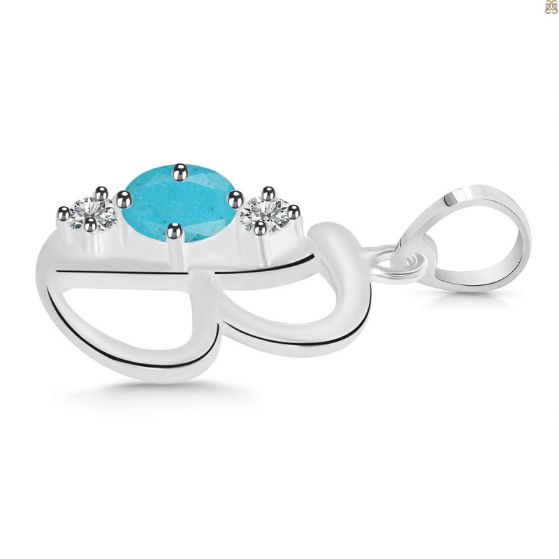Turquoise & White Topaz Alphabet B Pendant
