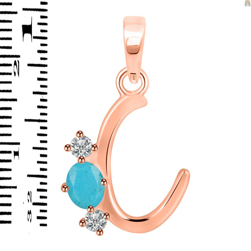 Turquoise & White Topaz Alphabet C Pendant TRQ-RDA-55.