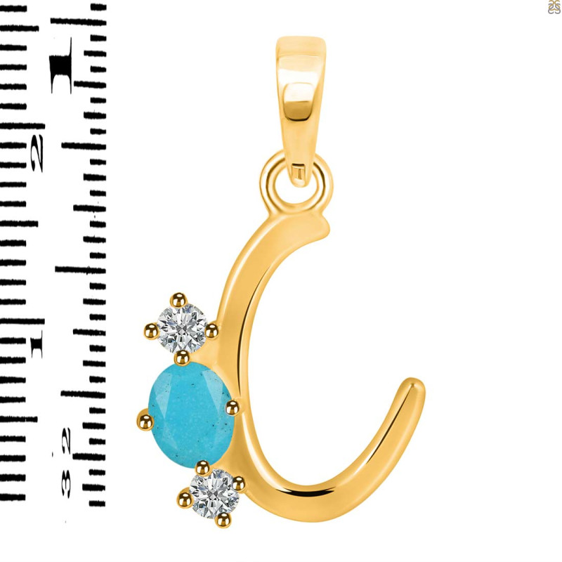 Turquoise & White Topaz Alphabet C Pendant TRQ-RDA-55.