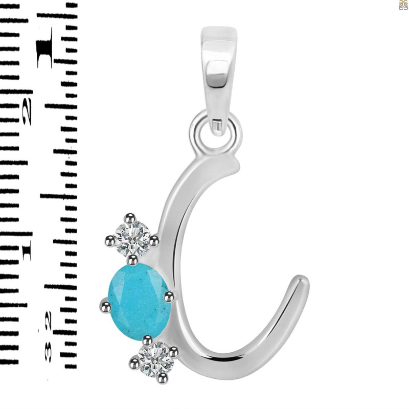 Turquoise & White Topaz Alphabet C Pendant TRQ-RDA-55.
