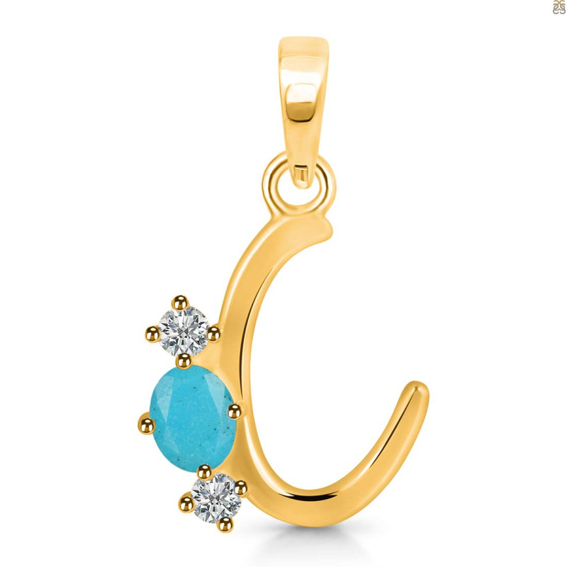 Turquoise & White Topaz Alphabet C Pendant TRQ-RDA-55.