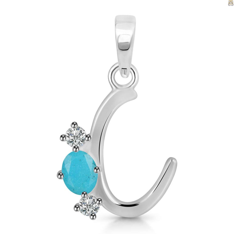 Turquoise & White Topaz Alphabet C Pendant TRQ-RDA-55.