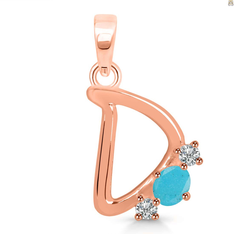 Turquoise & White Topaz Alphabet D Pendant TRQ-RDA-56.