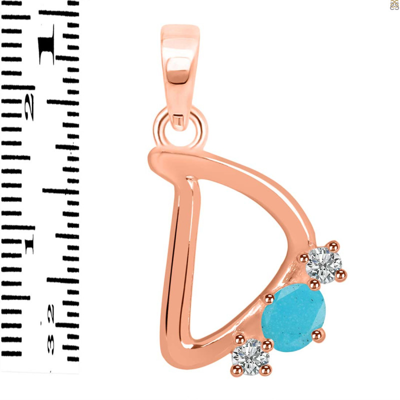 Turquoise & White Topaz Alphabet D Pendant TRQ-RDA-56.