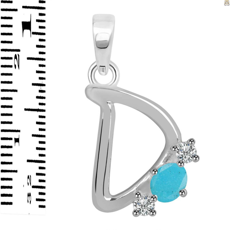 Turquoise & White Topaz Alphabet D Pendant TRQ-RDA-56.
