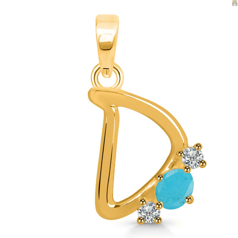 Turquoise & White Topaz Alphabet D Pendant TRQ-RDA-56.