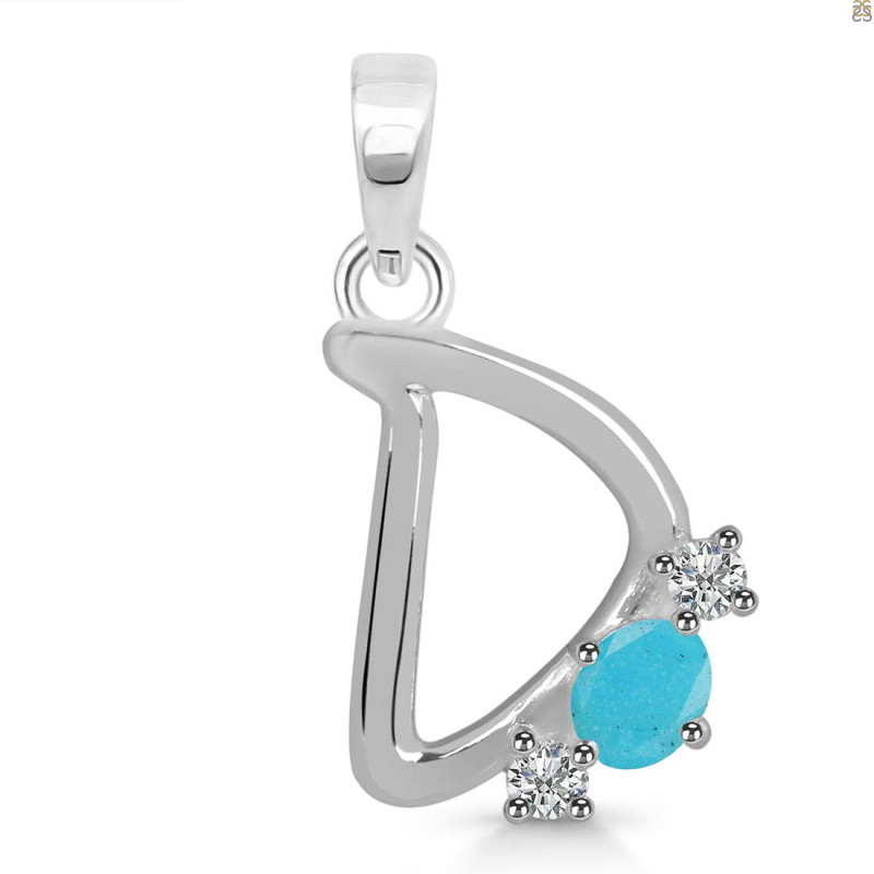 Turquoise & White Topaz Alphabet D Pendant TRQ-RDA-56.