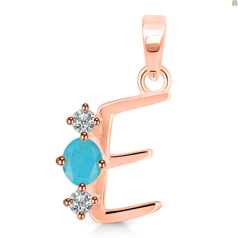 Turquoise & White Topaz Alphabet E Pendant TRQ-RDA-57.