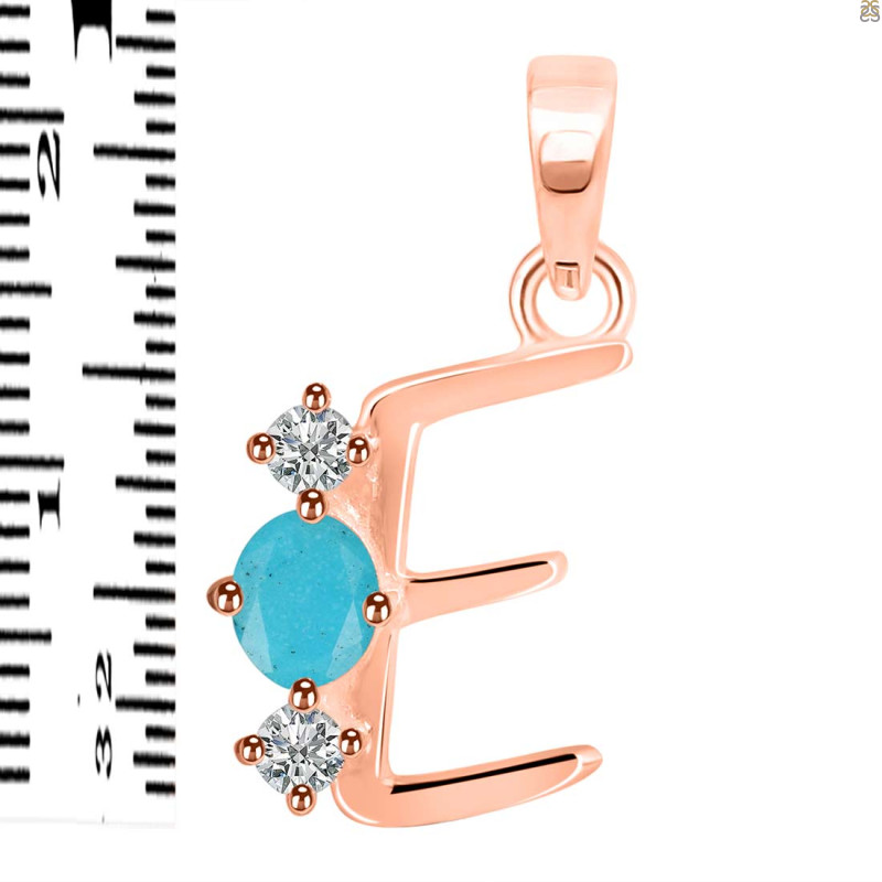 Turquoise & White Topaz Alphabet E Pendant TRQ-RDA-57.