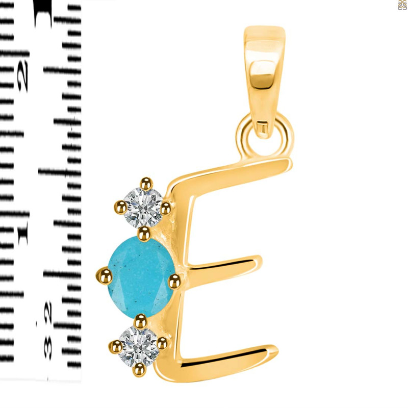Turquoise & White Topaz Alphabet E Pendant TRQ-RDA-57.