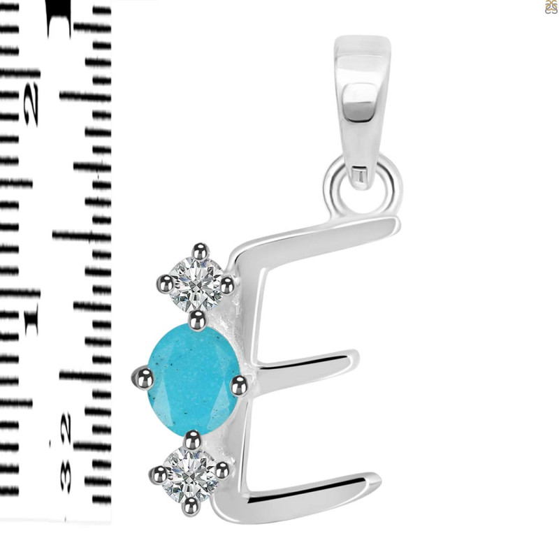 Turquoise & White Topaz Alphabet E Pendant TRQ-RDA-57.