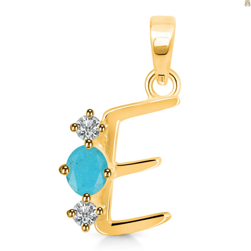 Turquoise & White Topaz Alphabet E Pendant TRQ-RDA-57.