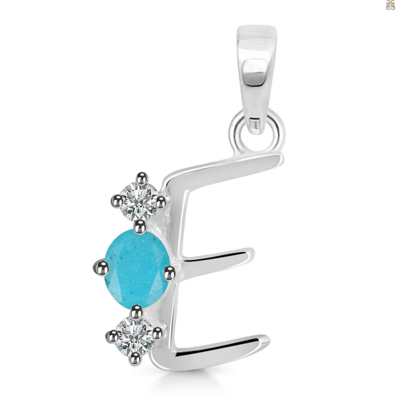 Turquoise & White Topaz Alphabet E Pendant TRQ-RDA-57.