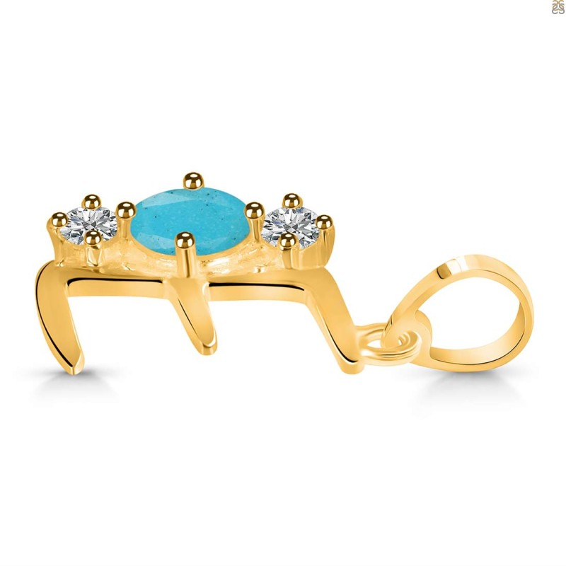 Turquoise & White Topaz Alphabet E Pendant TRQ-RDA-57.