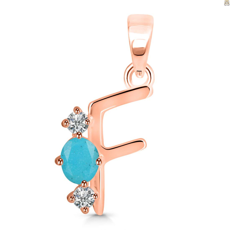 Turquoise & White Topaz Alphabet F Pendant TRQ-RDA-58.