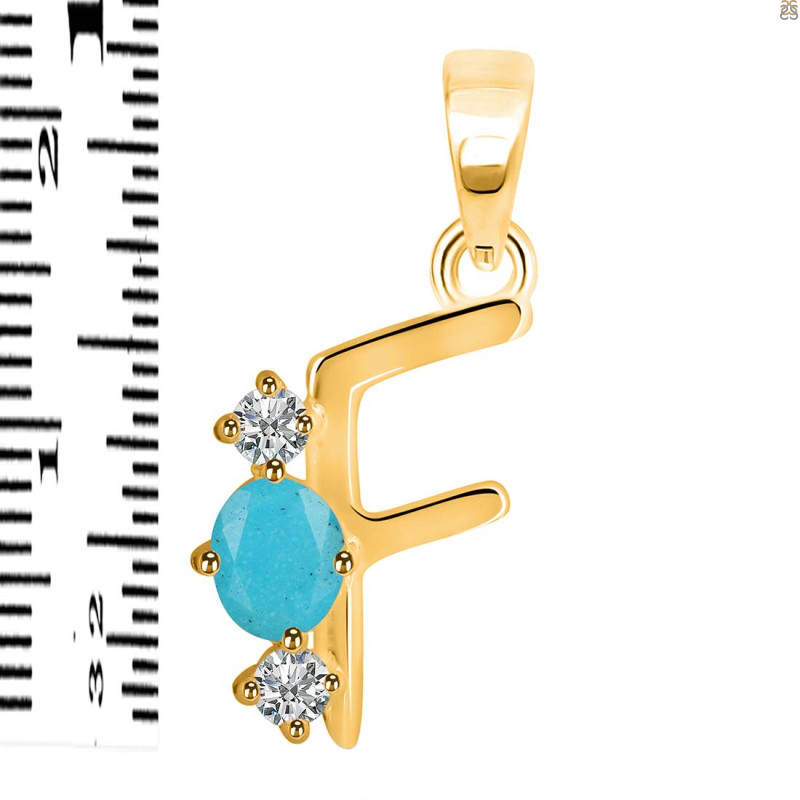 Turquoise & White Topaz Alphabet F Pendant TRQ-RDA-58.