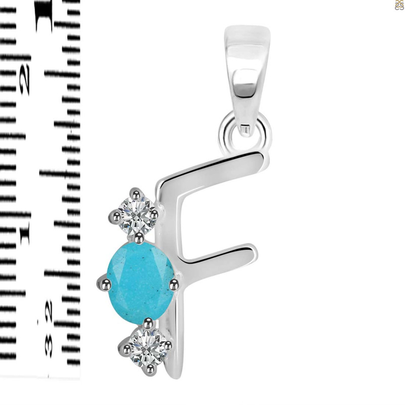 Turquoise & White Topaz Alphabet F Pendant TRQ-RDA-58.