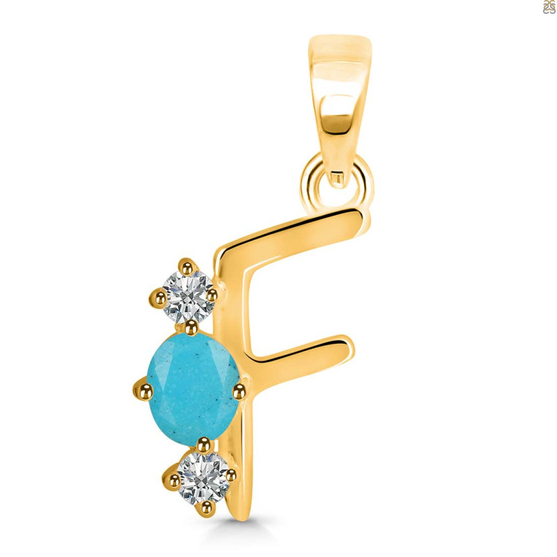 Turquoise & White Topaz Alphabet F Pendant TRQ-RDA-58.