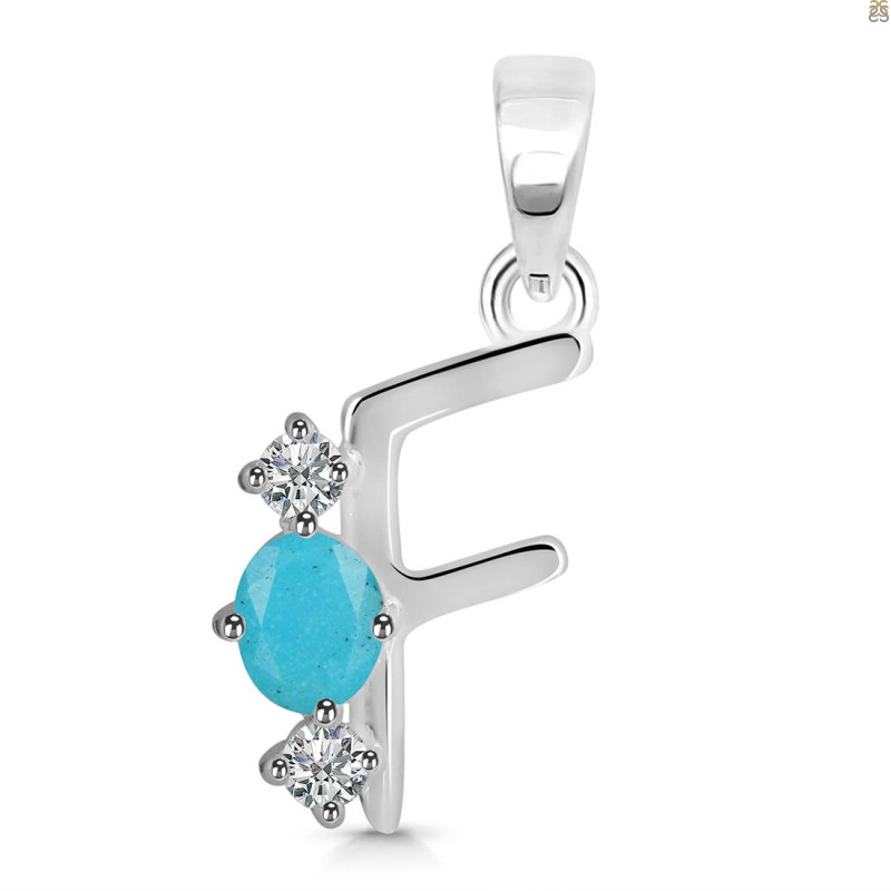 Turquoise & White Topaz Alphabet F Pendant TRQ-RDA-58.