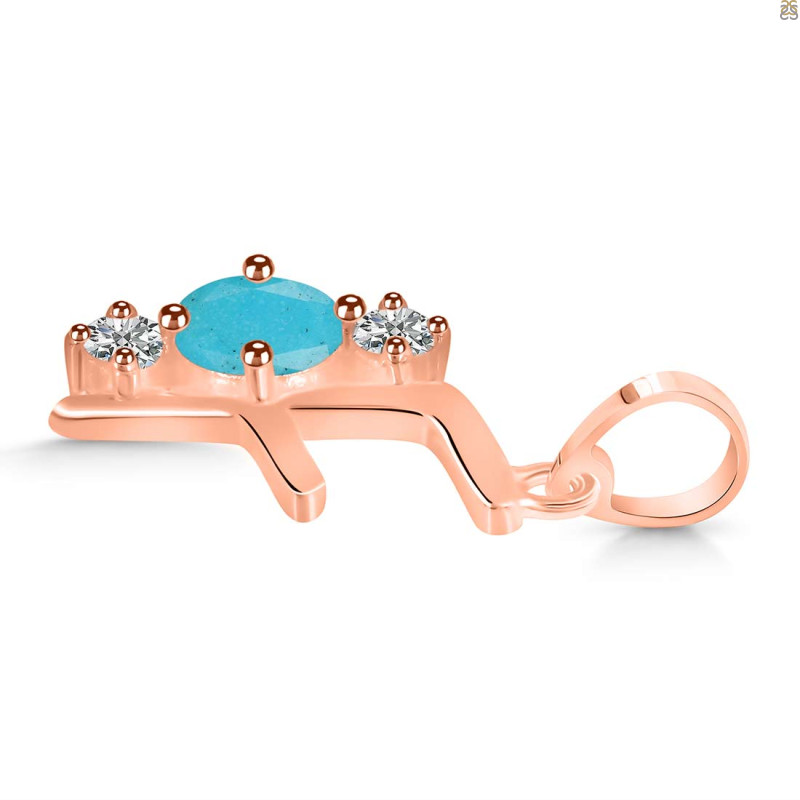 Turquoise & White Topaz Alphabet F Pendant TRQ-RDA-58.
