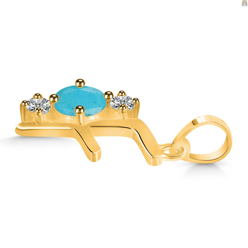 Turquoise & White Topaz Alphabet F Pendant TRQ-RDA-58.