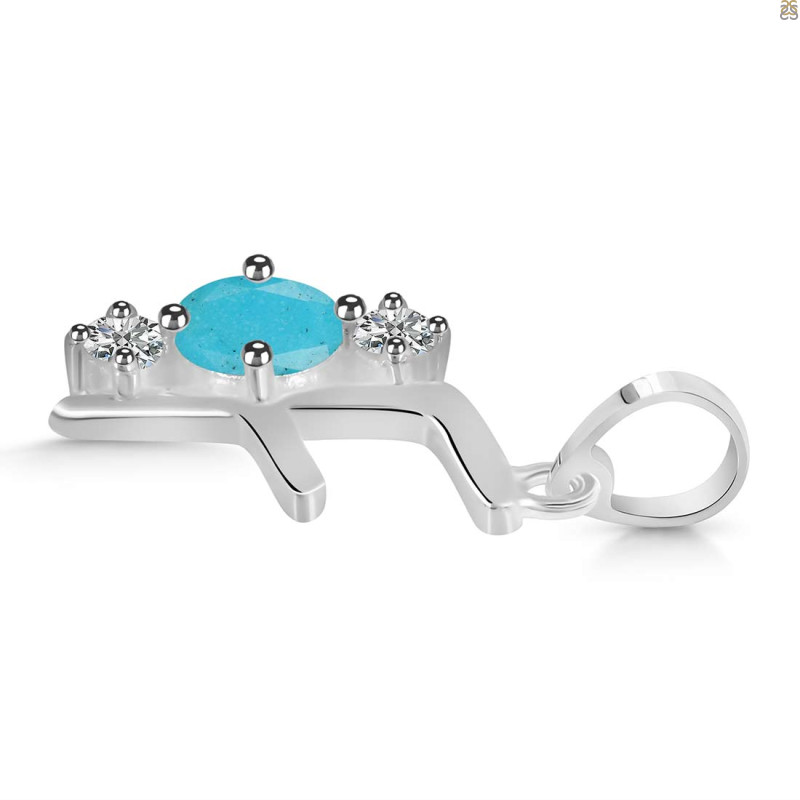 Turquoise & White Topaz Alphabet F Pendant