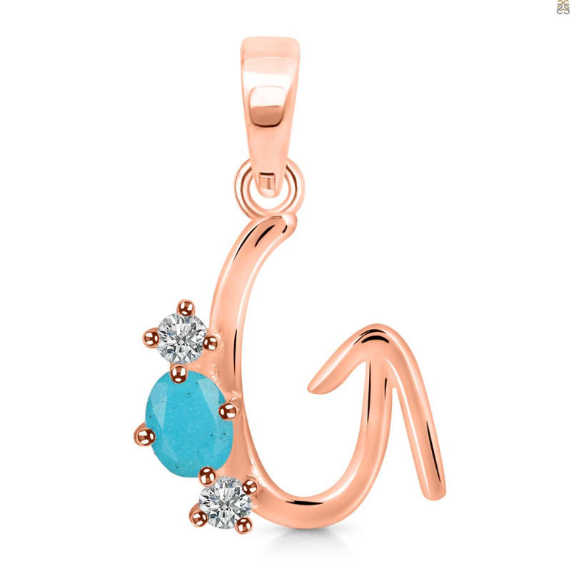 Turquoise & White Topaz Alphabet G Pendant TRQ-RDA-59.