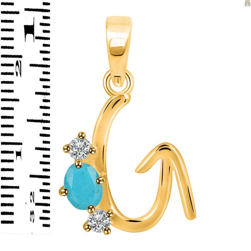 Turquoise & White Topaz Alphabet G Pendant TRQ-RDA-59.