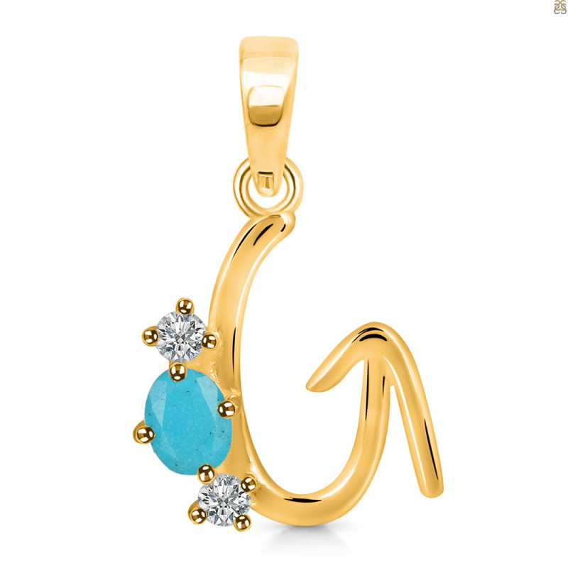 Turquoise & White Topaz Alphabet G Pendant TRQ-RDA-59.