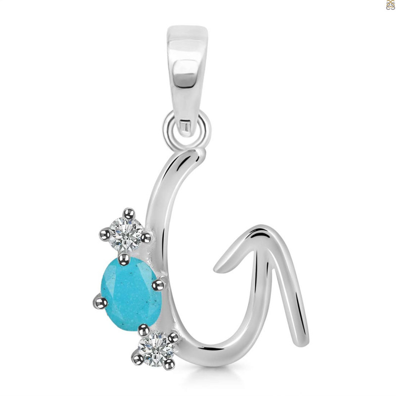 Turquoise & White Topaz Alphabet G Pendant TRQ-RDA-59.