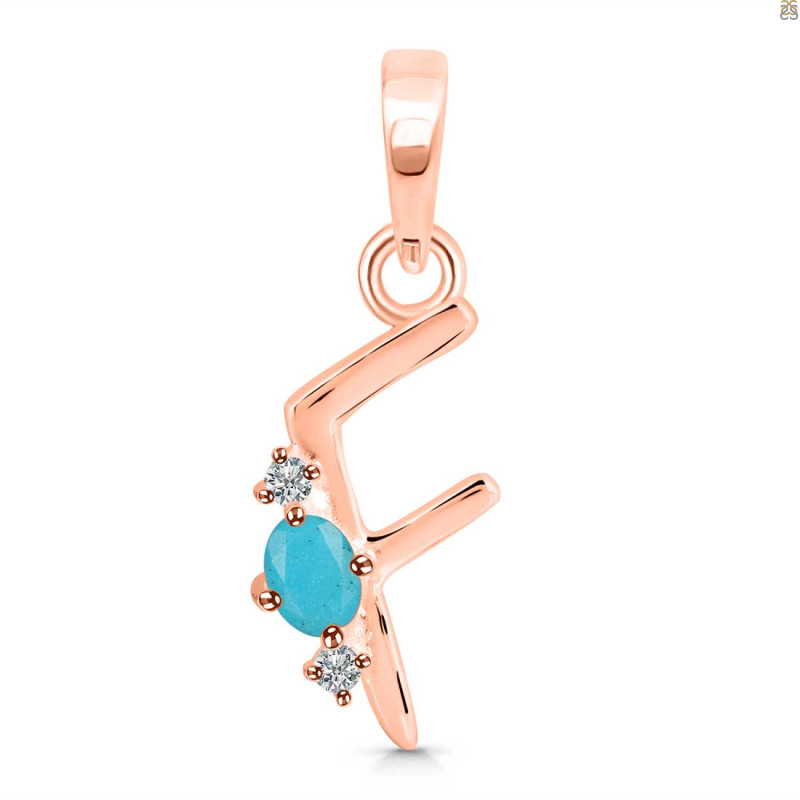Turquoise & White Topaz Alphabet F Pendant TRQ-RDA-6.