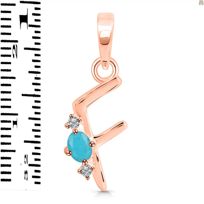 Turquoise & White Topaz Alphabet F Pendant TRQ-RDA-6.