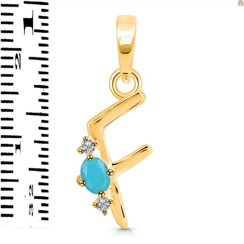 Turquoise & White Topaz Alphabet F Pendant TRQ-RDA-6.