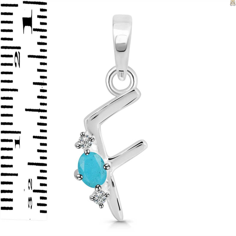 Turquoise & White Topaz Alphabet F Pendant TRQ-RDA-6.