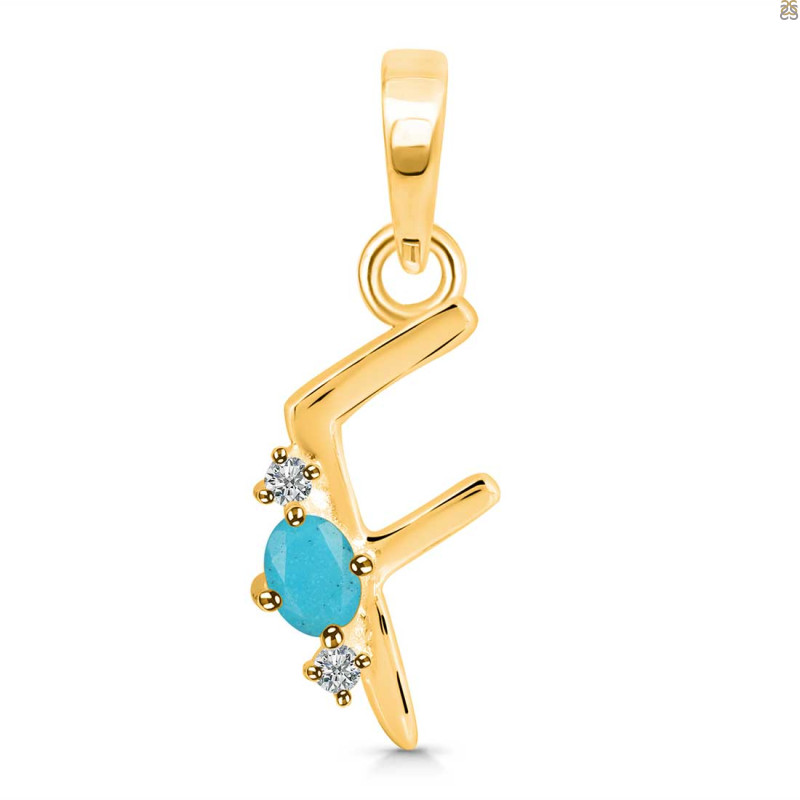 Turquoise & White Topaz Alphabet F Pendant TRQ-RDA-6.