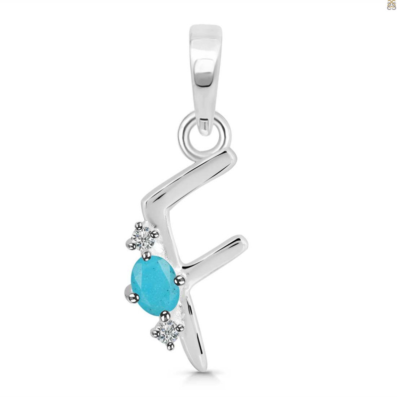 Turquoise & White Topaz Alphabet F Pendant TRQ-RDA-6.