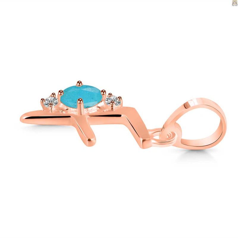 Turquoise & White Topaz Alphabet F Pendant TRQ-RDA-6.