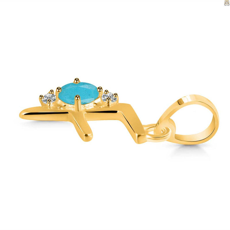 Turquoise & White Topaz Alphabet F Pendant TRQ-RDA-6.