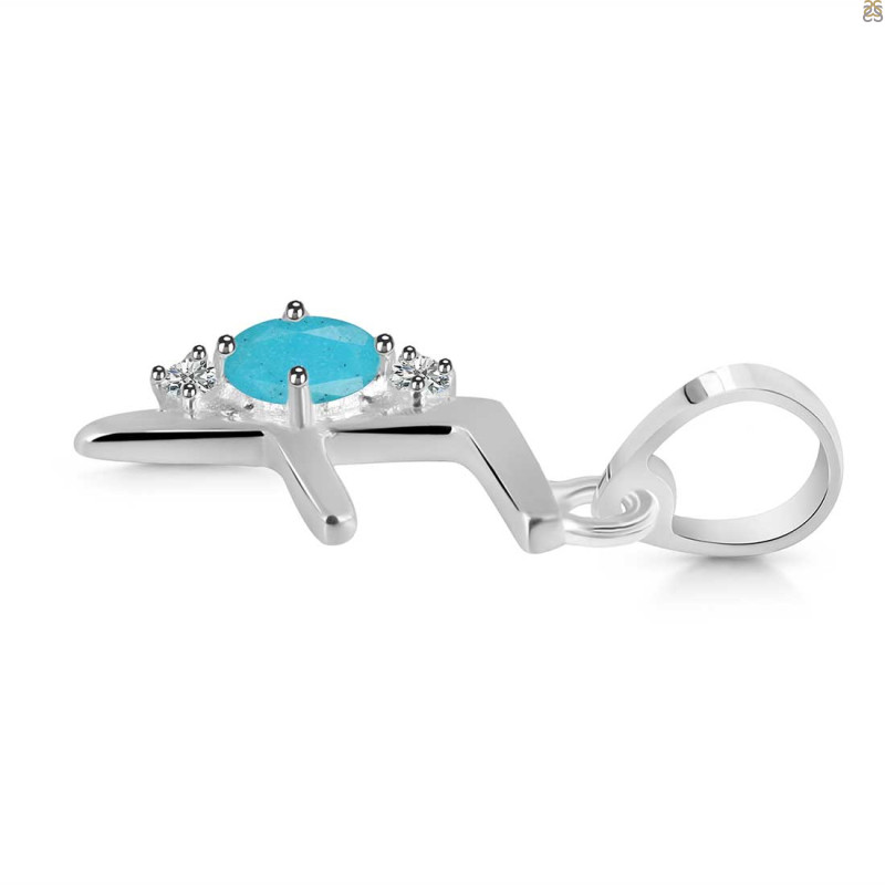 Turquoise & White Topaz Alphabet F Pendant