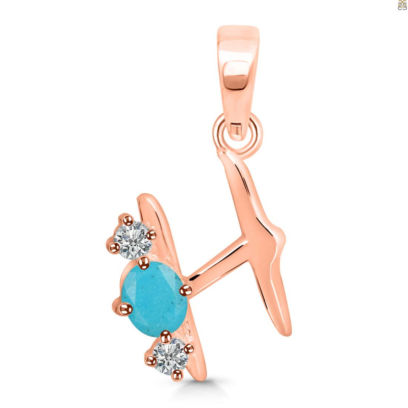 Turquoise & White Topaz Alphabet H Pendant TRQ-RDA-60.