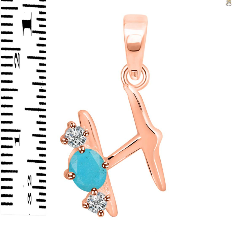 Turquoise & White Topaz Alphabet H Pendant TRQ-RDA-60.