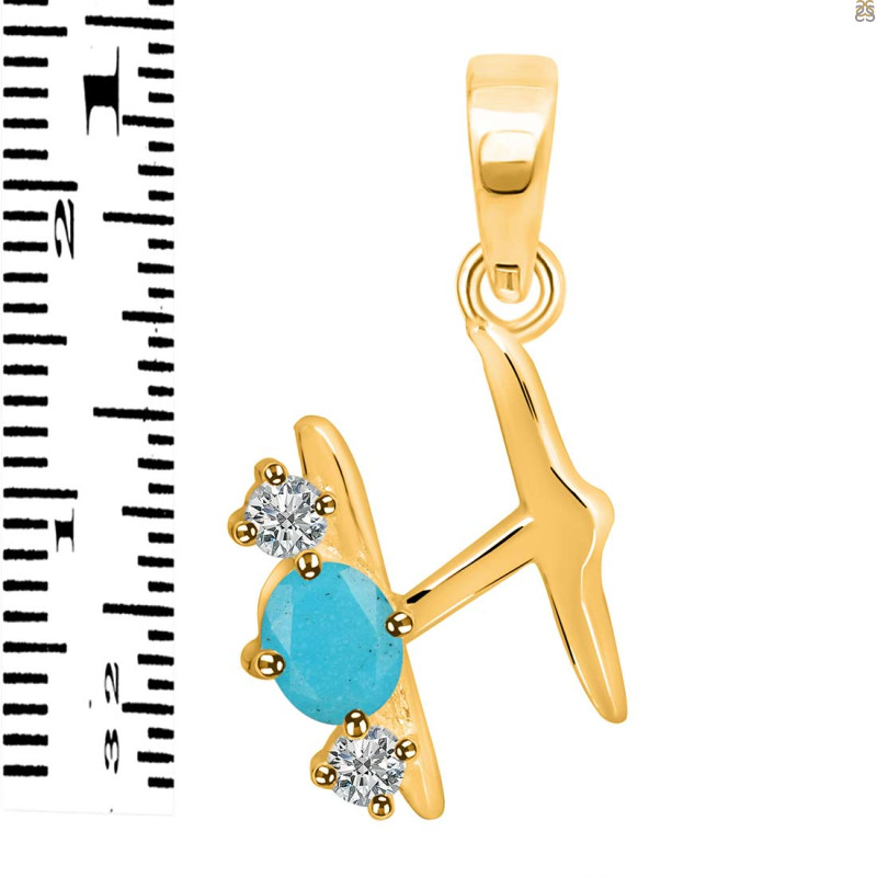 Turquoise & White Topaz Alphabet H Pendant TRQ-RDA-60.