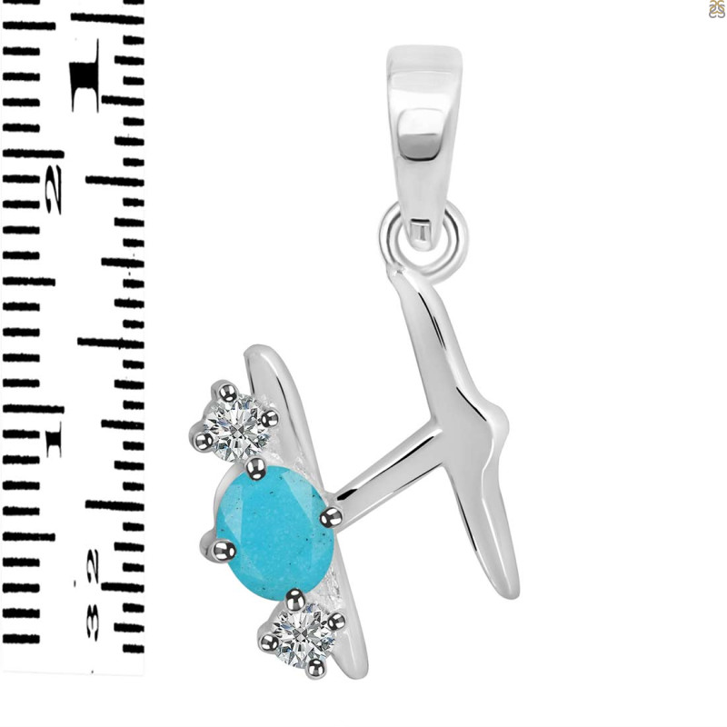 Turquoise & White Topaz Alphabet H Pendant TRQ-RDA-60.
