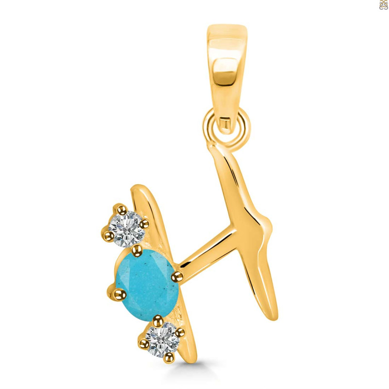 Turquoise & White Topaz Alphabet H Pendant TRQ-RDA-60.