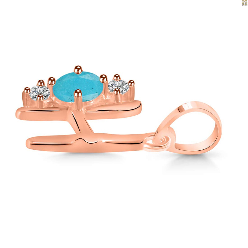 Turquoise & White Topaz Alphabet H Pendant TRQ-RDA-60.