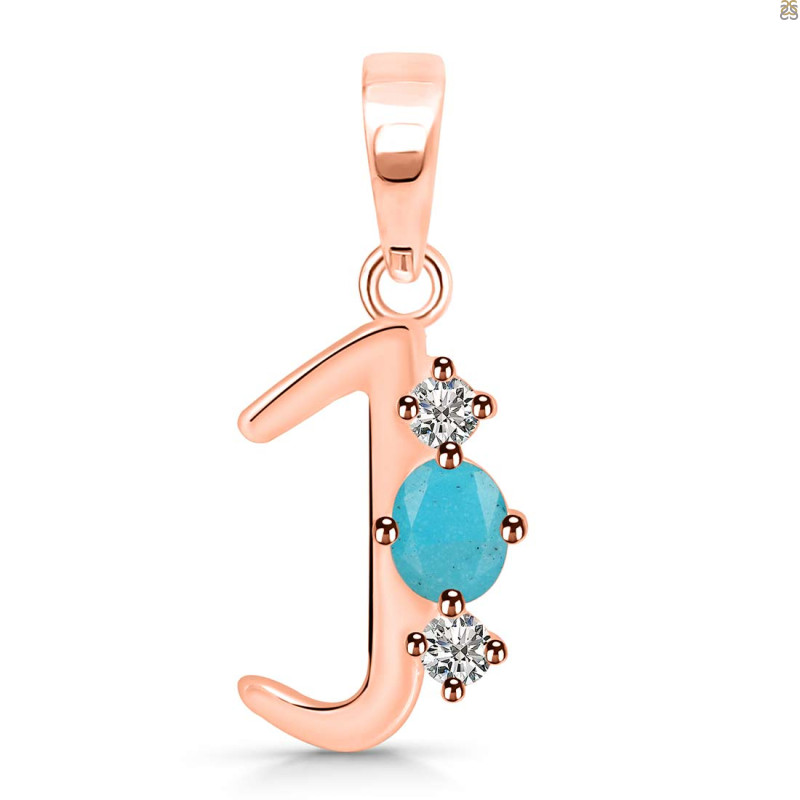 Turquoise & White Topaz Alphabet J Pendant TRQ-RDA-62.