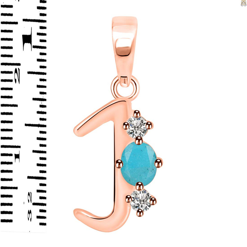 Turquoise & White Topaz Alphabet J Pendant TRQ-RDA-62.